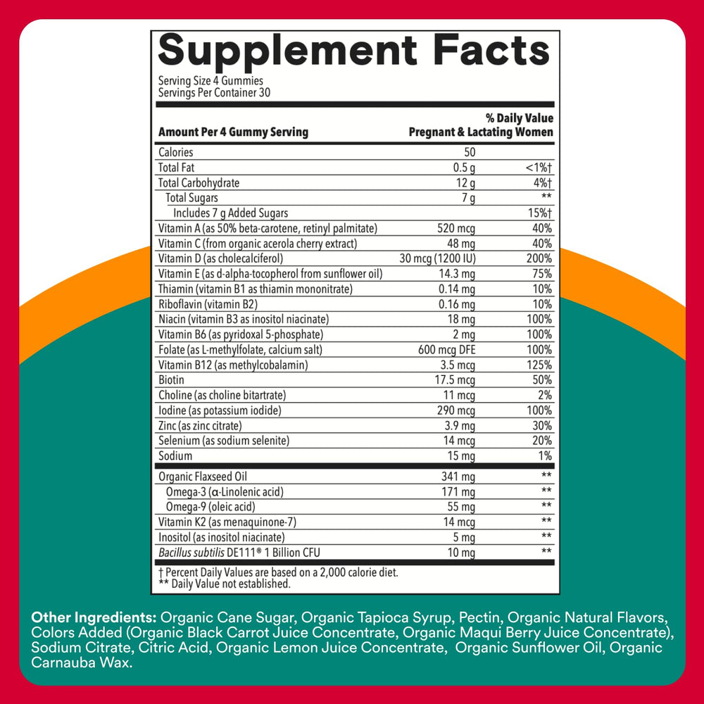 Smartypants Organic Prenatal Gummies jar front emphasizes USDA organic certification.