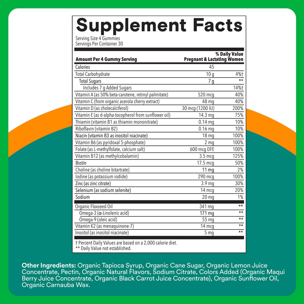 SmartyPants Organic Prenatal omega-3 gummies provide essential fatty acids for daily support.