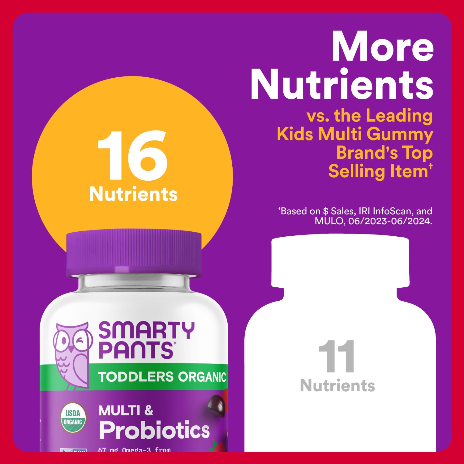 SmartyPants Organic Toddler Multivitamin Gummies probiotics suggest gut support.