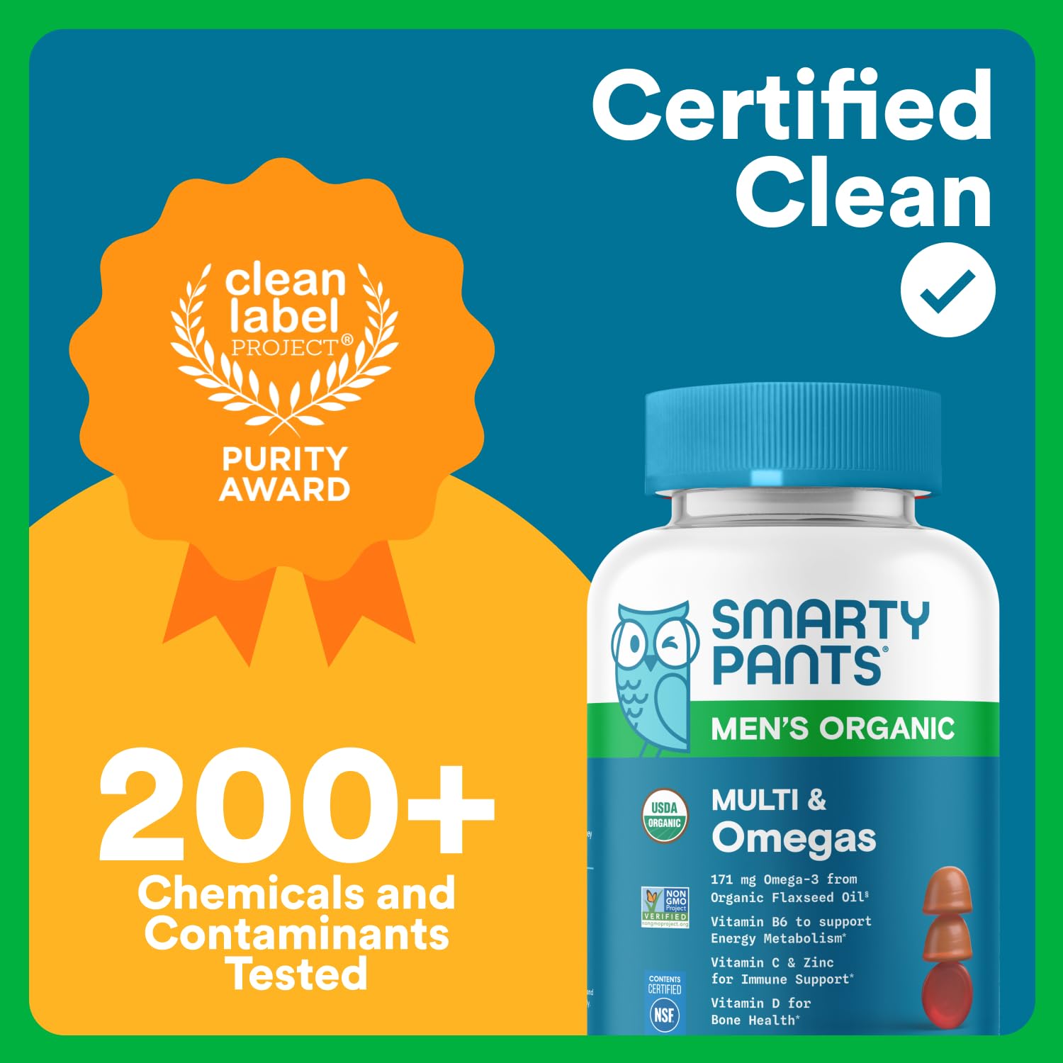 SmartyPants Organics Men’s Multivitamin gummies texture shows chewy bite.