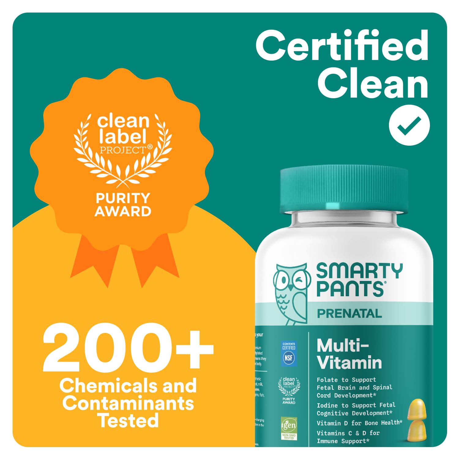 60-count SmartyPants prenatal bottle on a kitchen table
