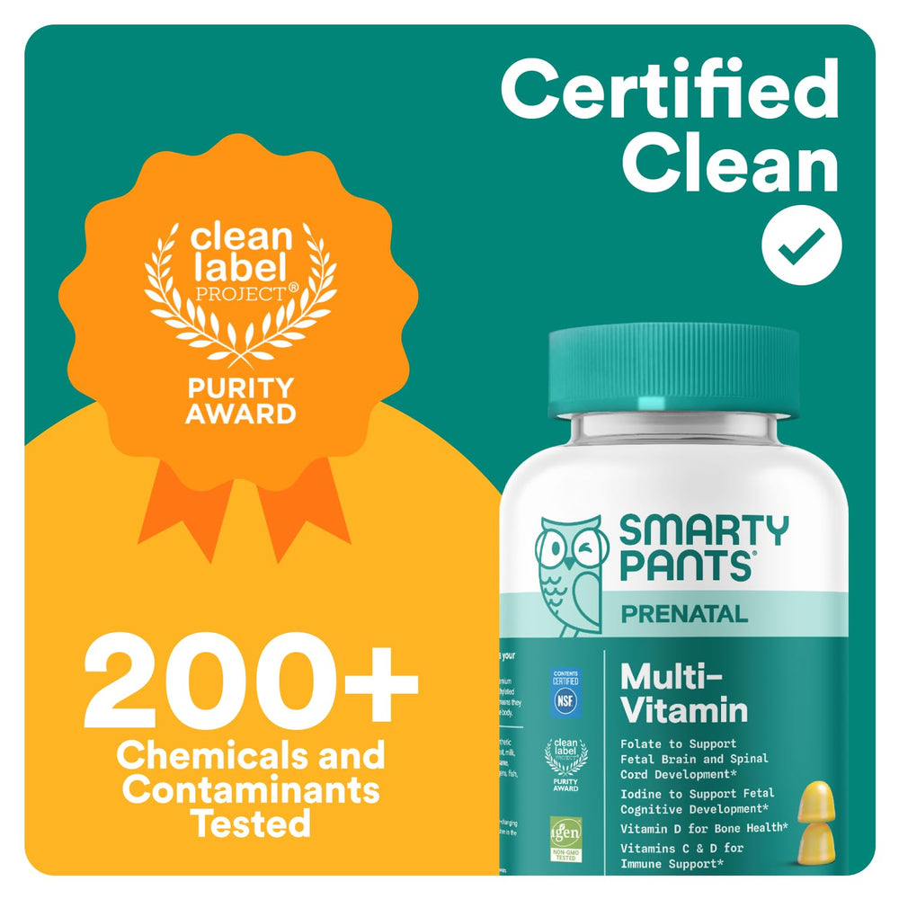 60-count SmartyPants prenatal bottle on a kitchen table