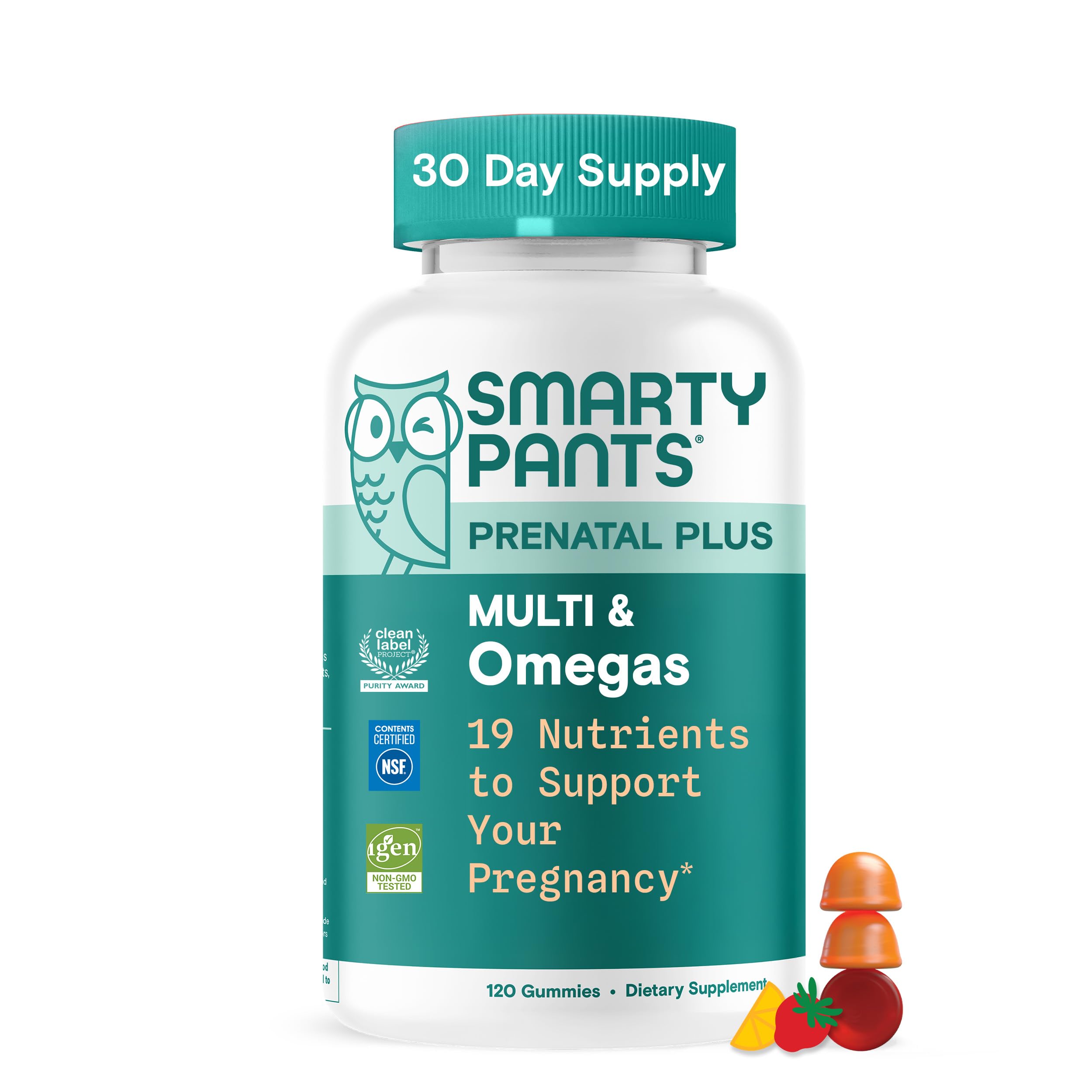 SmartyPants Prenatal Plus Omega Multi bottle for convenient daily nutrition.