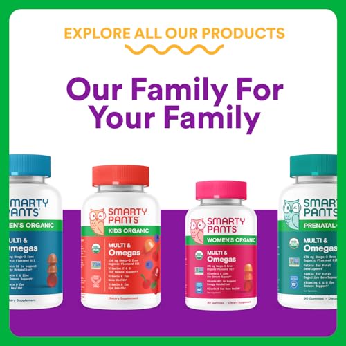 SmartyPants bottle with two gummies per day serving instructions visible.