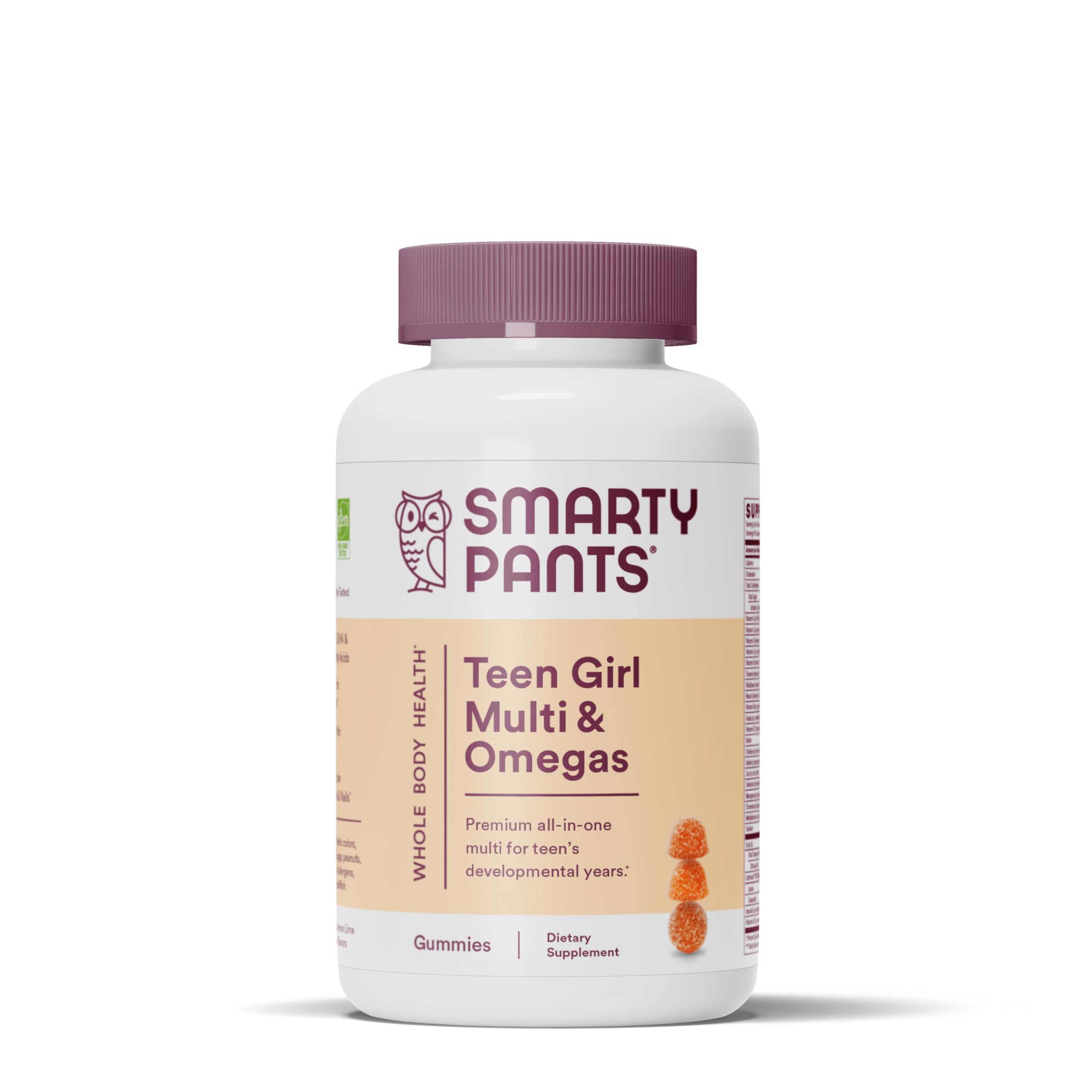 SmartyPants Teen Girl Multivitamin Gummies bottle with omega-3 for daily wellness