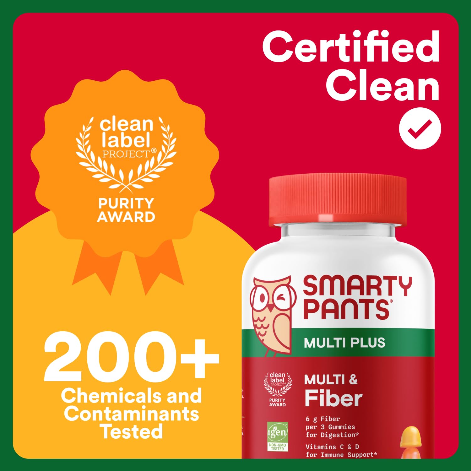 SmartyPants third-party testing seal on packaging signals rigorous screening.