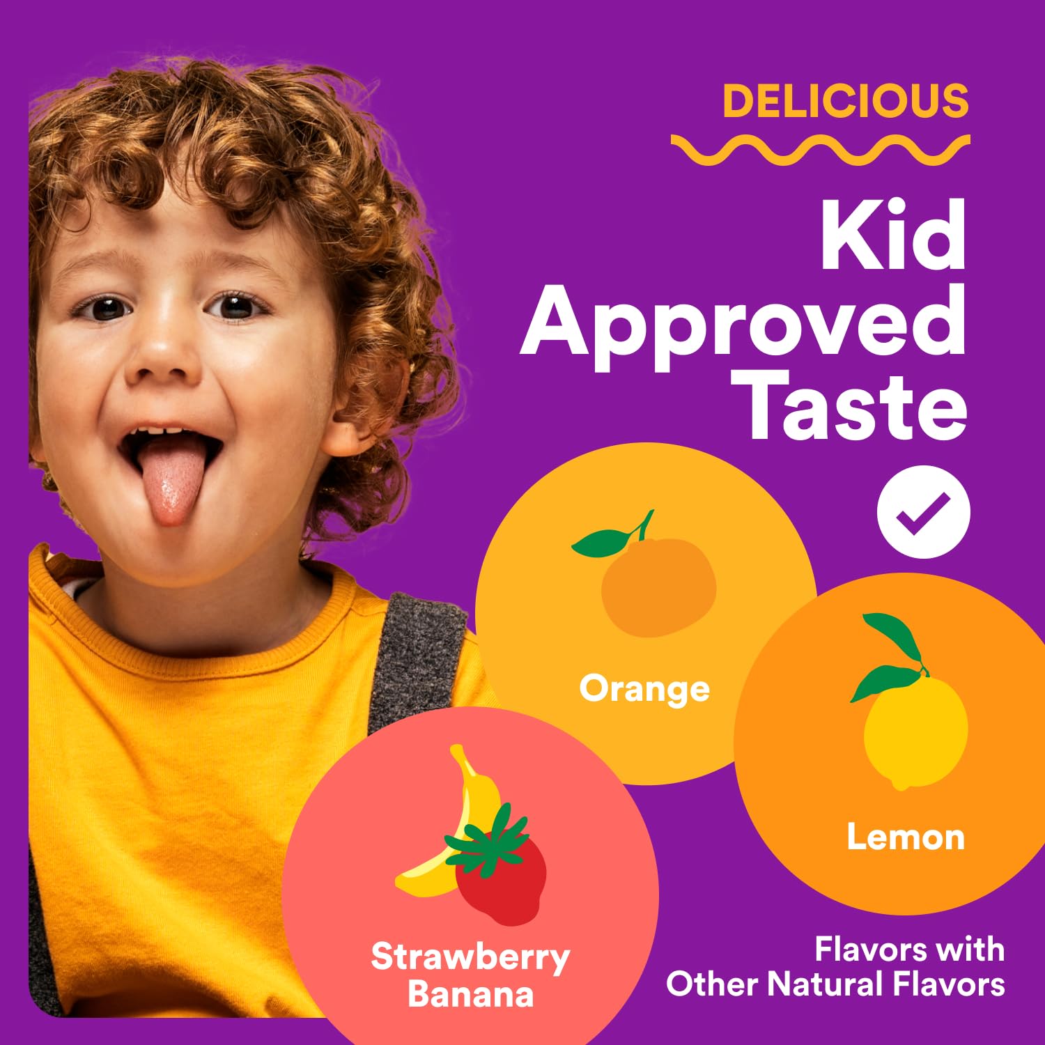 Kid-friendly chewed gummies shown during morning routine.
