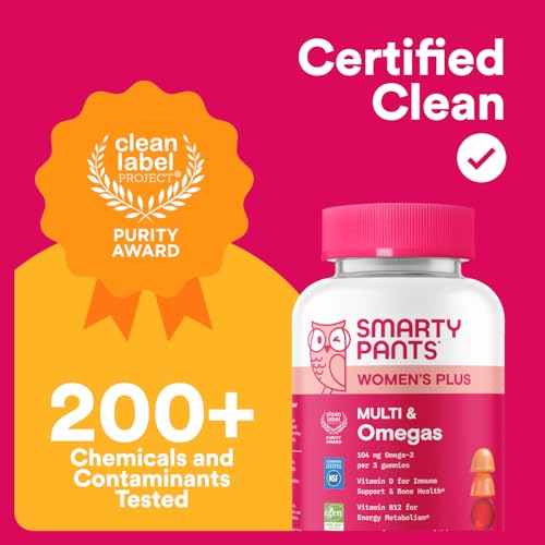 SmartyPants Women’s Multivitamin Gummies nutrient icons showing omega-3 and vitamins.
