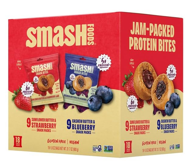 Smash Foods Snack Bites Variety Pack front view for gluten-free, vegan snacking