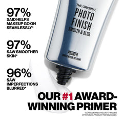 Smashbox primer on skin blurs pores for a refined surface.