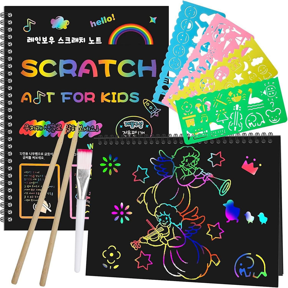 Smasiagon scratch paper notebooks reveal vibrant colors for young artists.