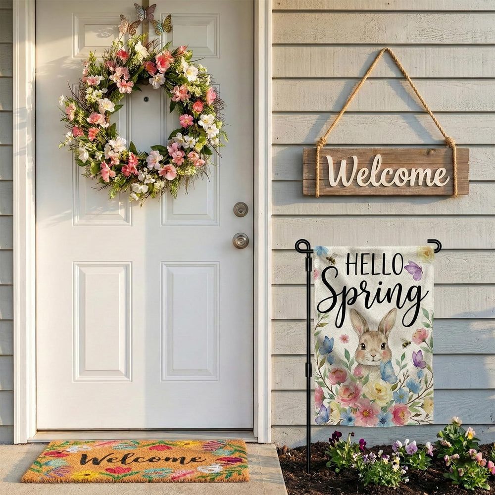 SMBLCE Hello Spring flag ready for outdoor use on decks and porches