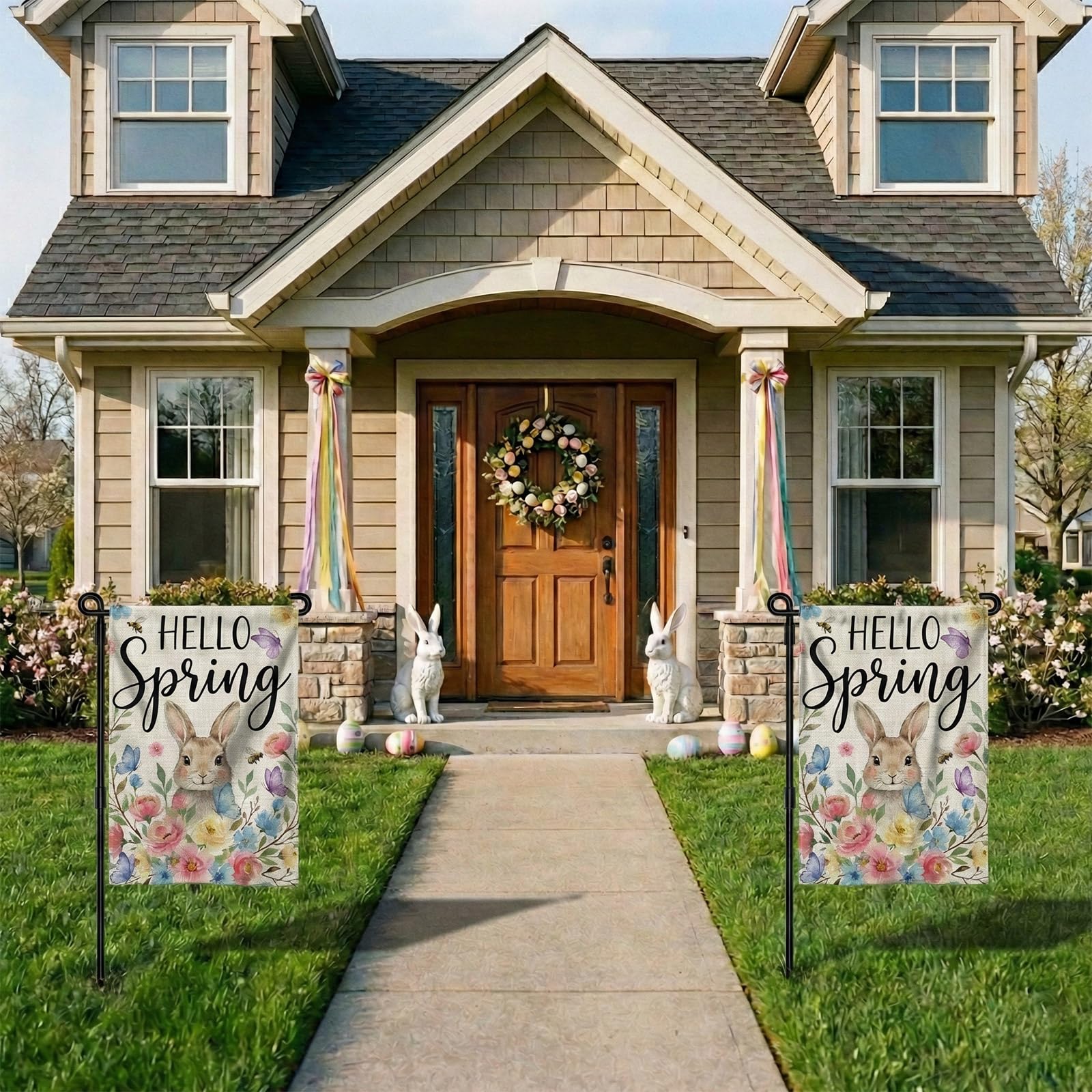 SMBLCE Hello Spring garden flag made of weatherproof fabric for long-lasting color