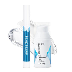 Smileactives teeth whitening kit packaging showing a complete at-home solution
