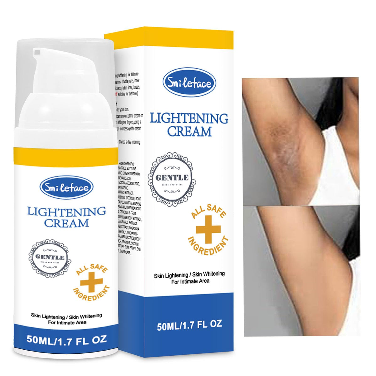 SMILEFACE intimate-area cream tube enables convenient, targeted skin brightening.