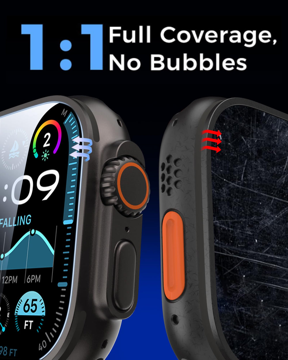 Smiling bubble-free design keeps screen clear during application.