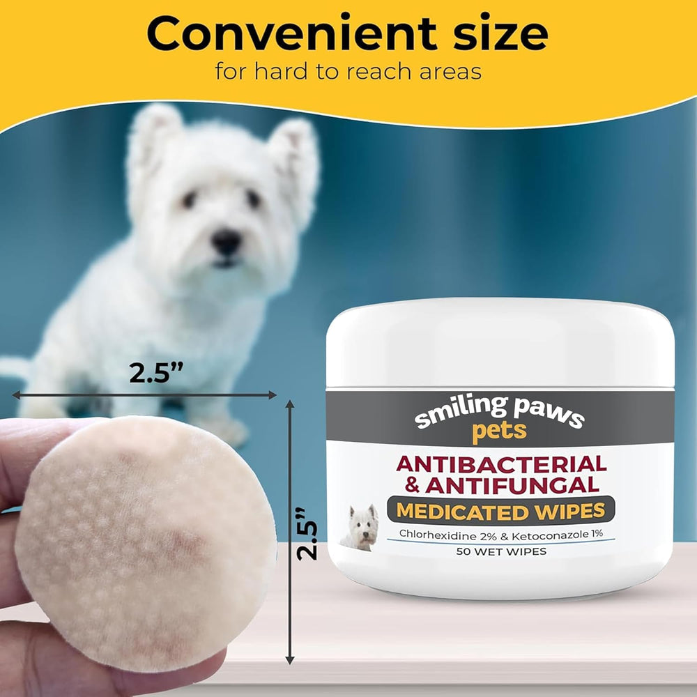 Smiling Paws Antibacterial Wipes closeup showing moist texture ideal for cleansing.