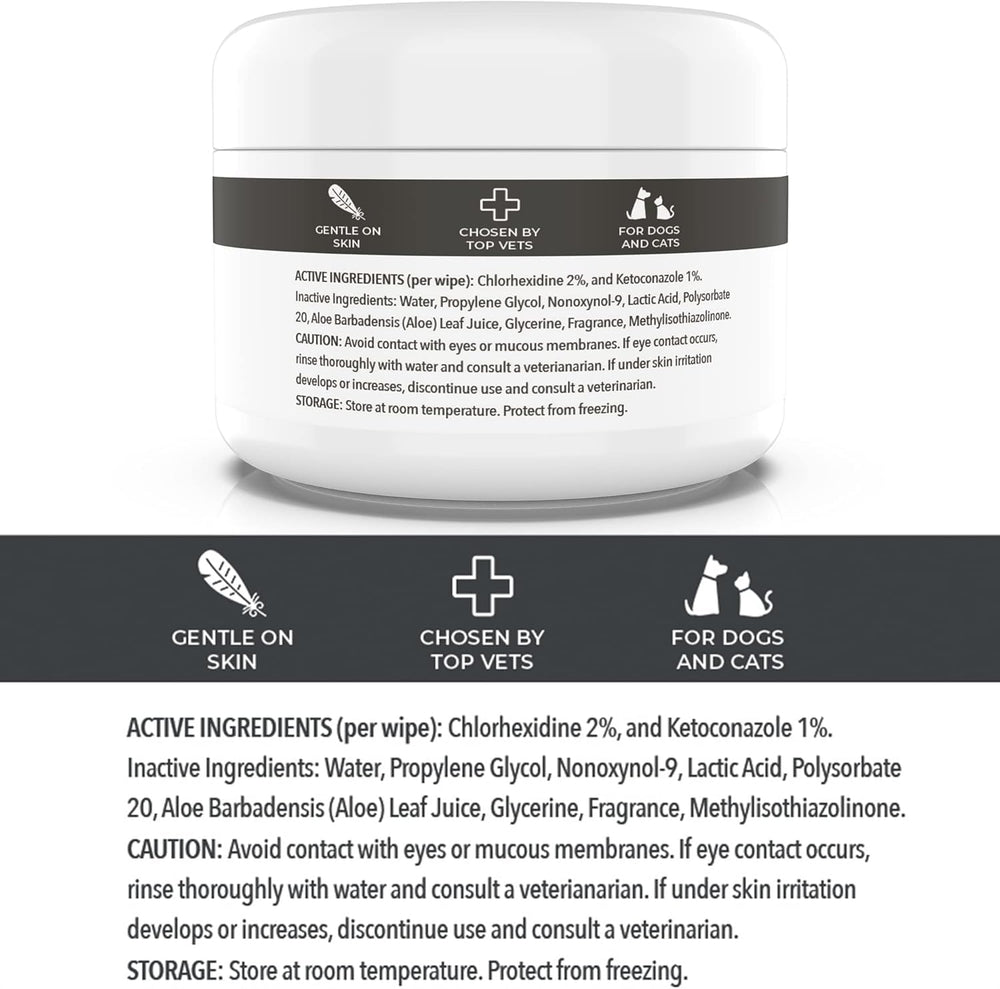 Smiling Paws Wipes hot spot application, soothing Aloe and fatty acids.