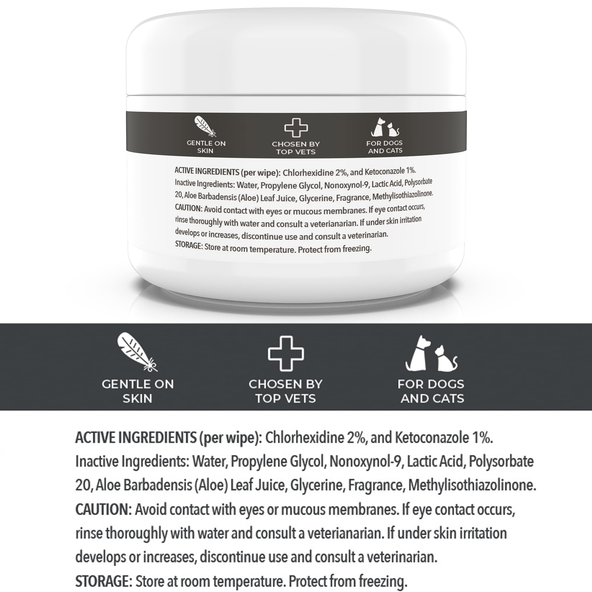 Smiling Paws Antibacterial Wipes ketoconazole and chlorhexidine, antiseptic cleanse for skin.