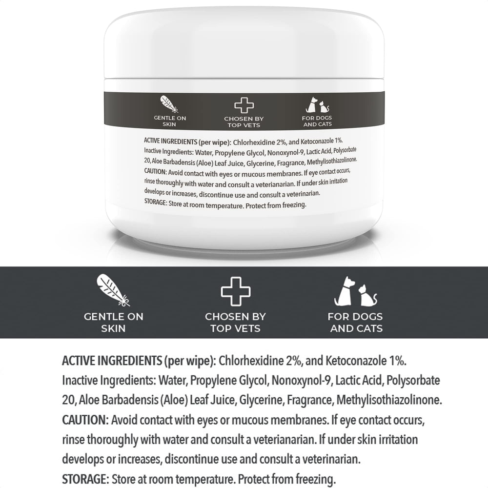 Smiling Paws Antibacterial Wipes ketoconazole and chlorhexidine, antiseptic cleanse for skin.