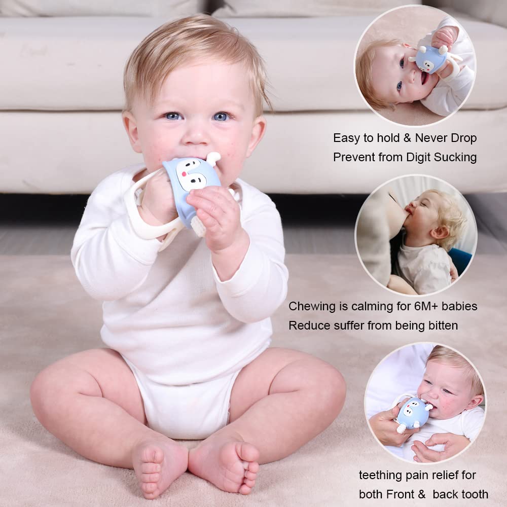 Smily Mia teether cap design prevents over-chewing and keeps baby engaged.