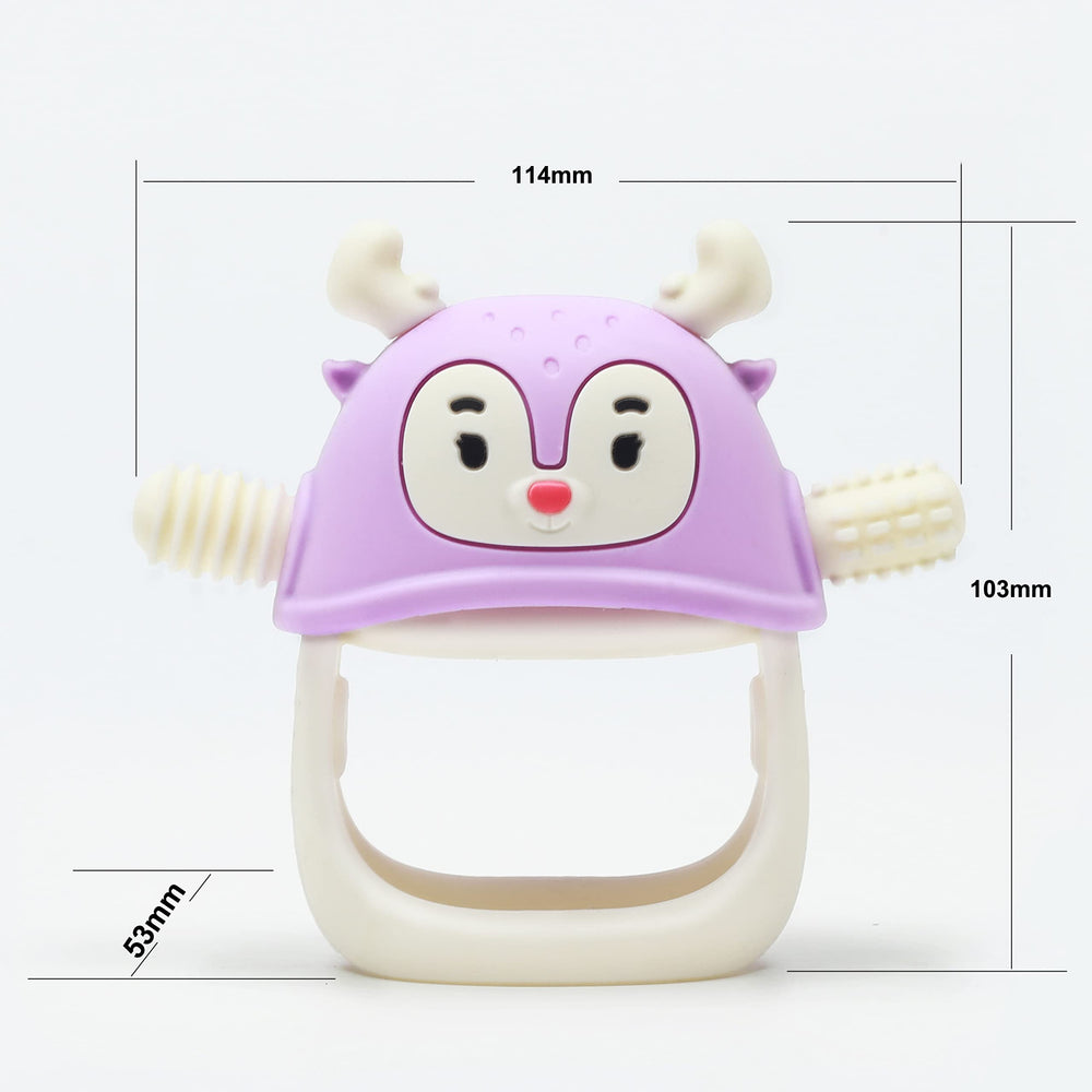 Smily Mia Reindeer teether in purple color attracts attention.