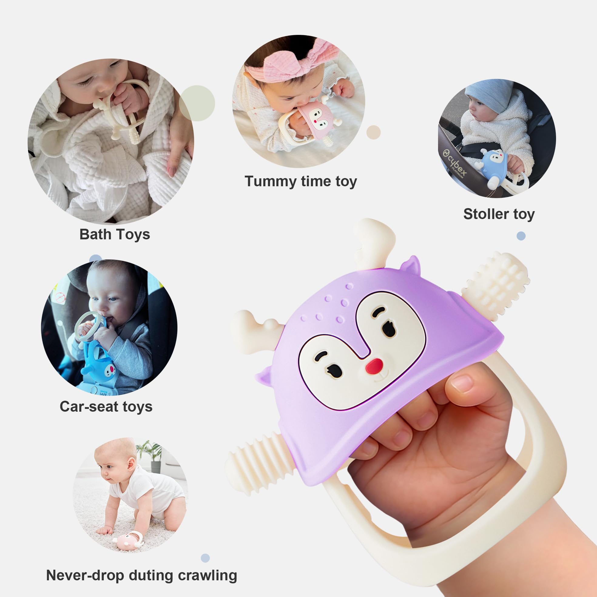 Smily Mia Reindeer teether silicone cap prevents gagging safely.