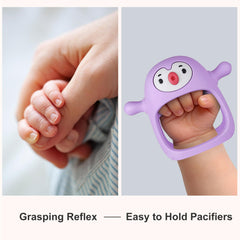 Smily Mia silicone teether mitten closeup highlights soft, safe material for gums