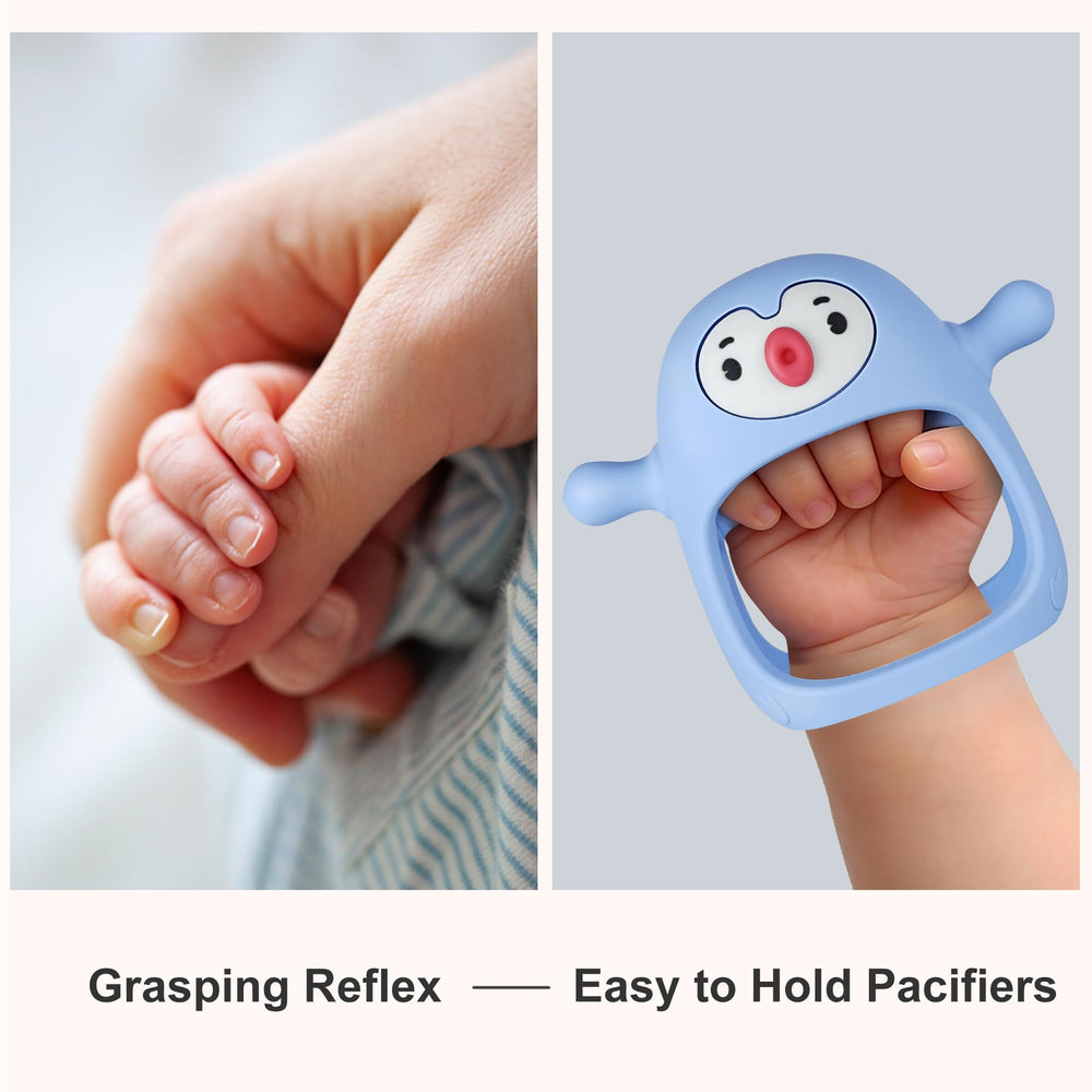 Smily Mia Teething Mittens Stay-Put design protects fingers.