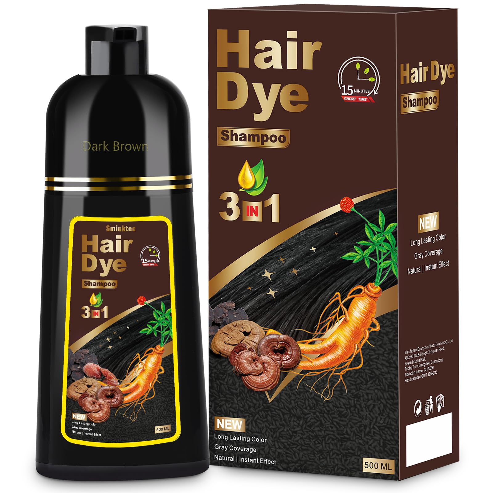 Sminktec 3in1 herbal dye shampoo bottle pour for easy at-home application.