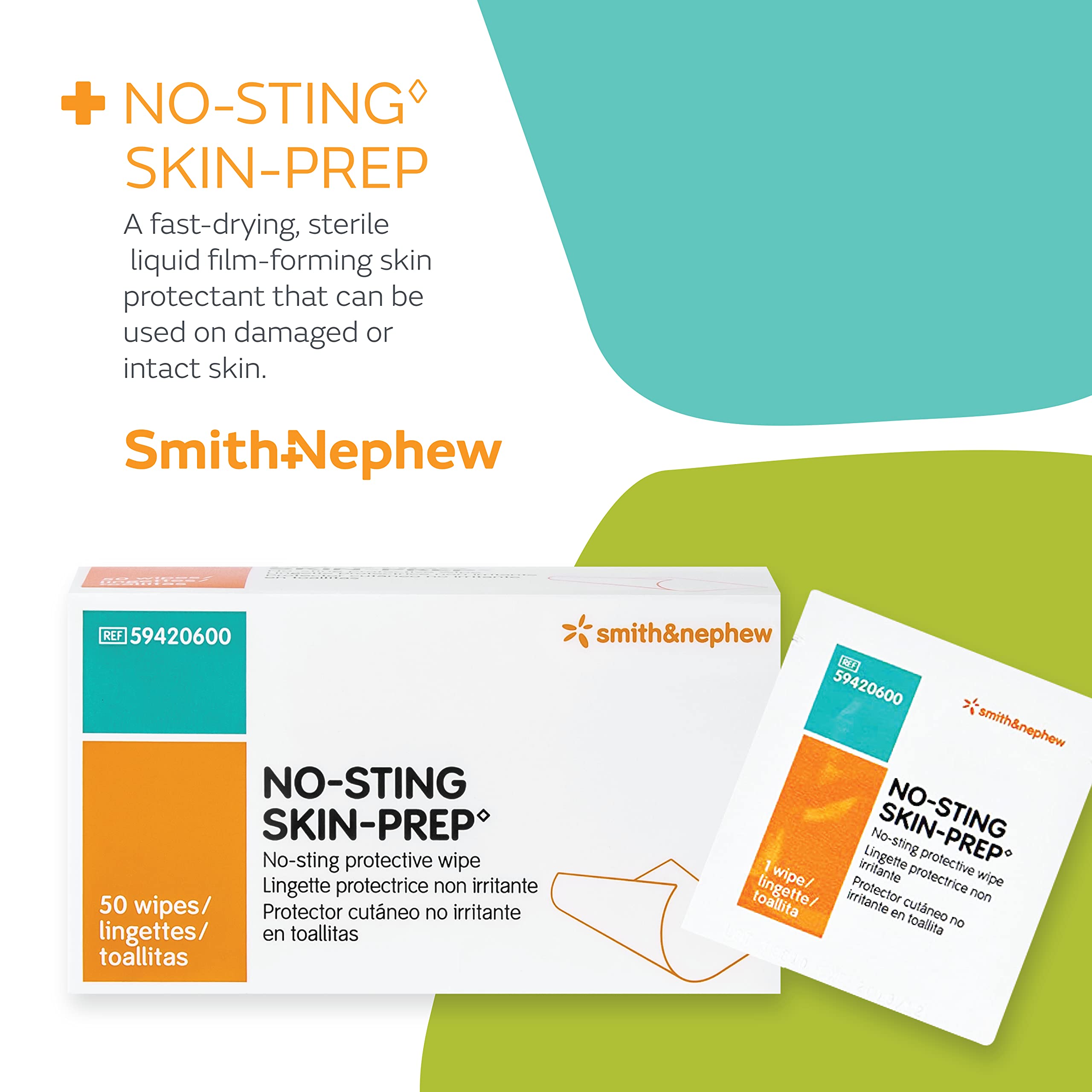 Smith+Nephew NO-STING Skin-Prep Wipes applied on skin form a protective barrier.