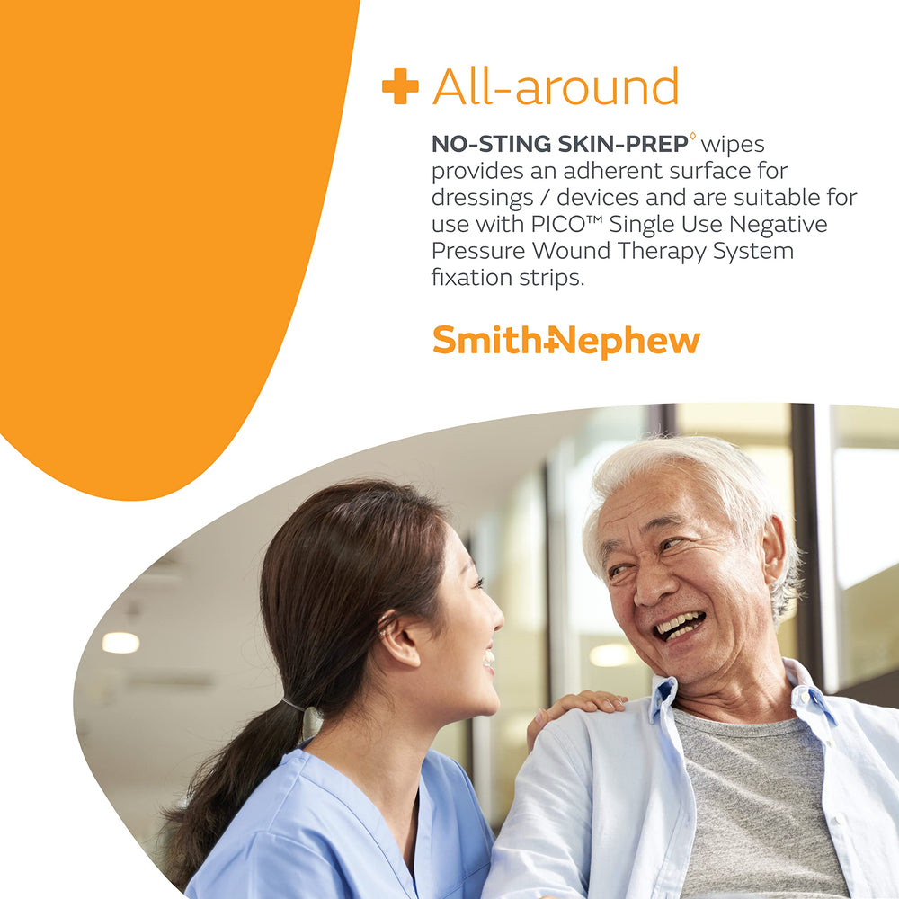 Smith+Nephew NO-STING Skin-Prep is transparent and minimizes stinging on damaged skin.