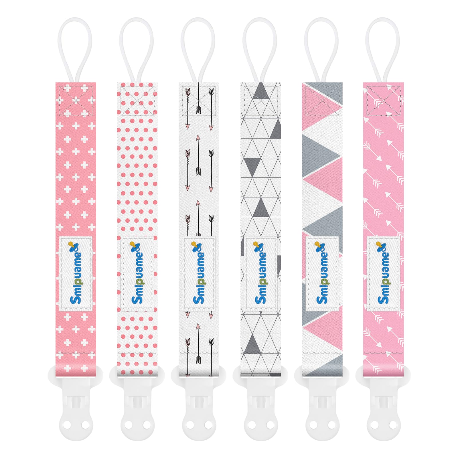 Smlpuame pink-pattern pacifier clip on outfit, helps prevent pacifier loss