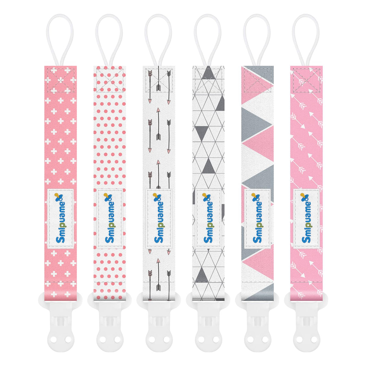 Smlpuame pink-pattern pacifier clip on outfit, helps prevent pacifier loss