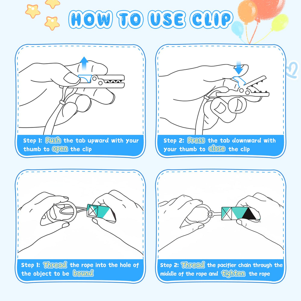 Smlpuame water-resistant pacifier clip resists mess and cleans easily.
