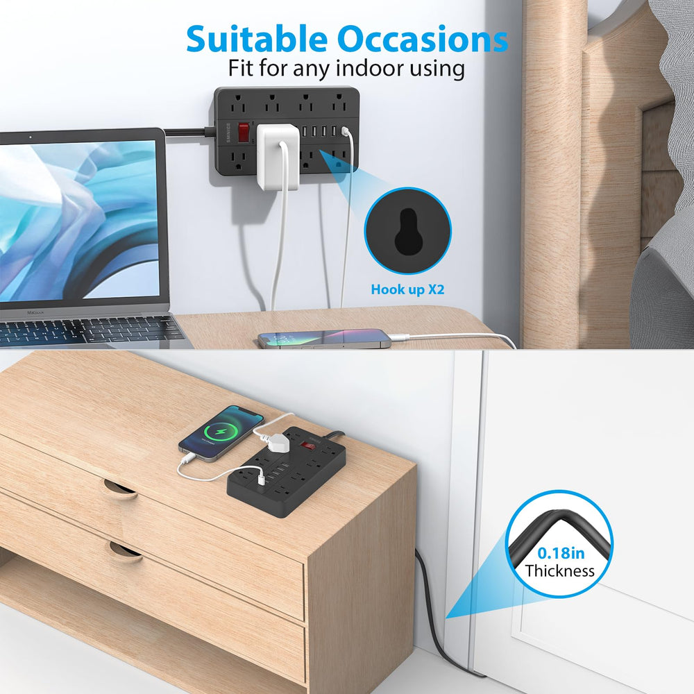 SMNICE 5ft extension cord keeps outlets within reach.