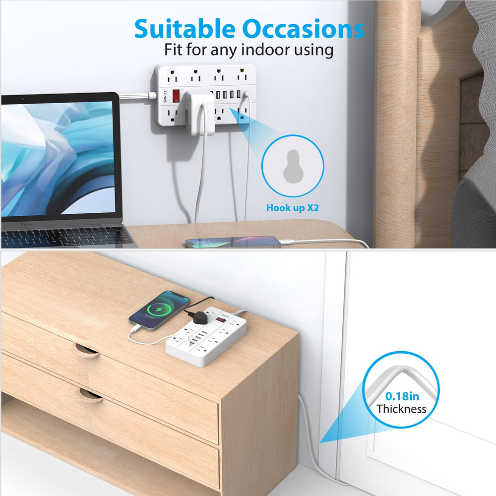 SMNICE power strip wall-mount hooks enable easy vertical installation