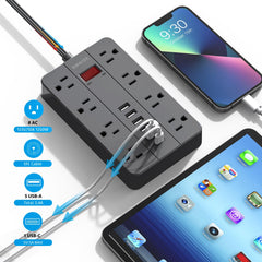 SMNICE power strip with wide-spaced outlets fits large adapters.