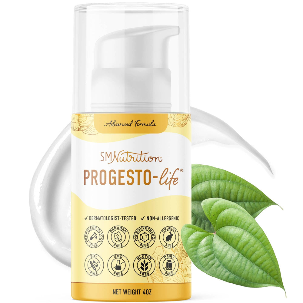 SMNutrition Advanced Progesto-Life bottle front with pump for daily use