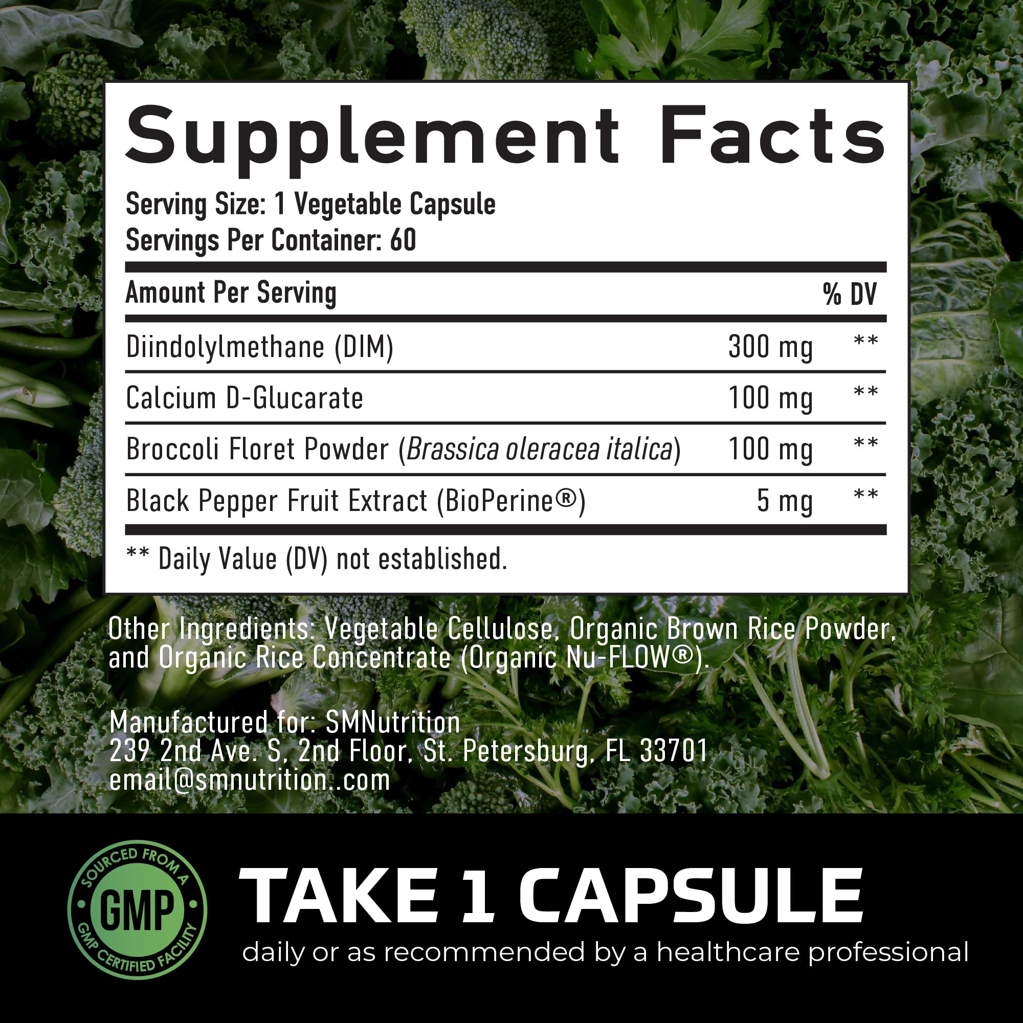 SMNutrition bottle highlights BioPerine for enhanced absorption.