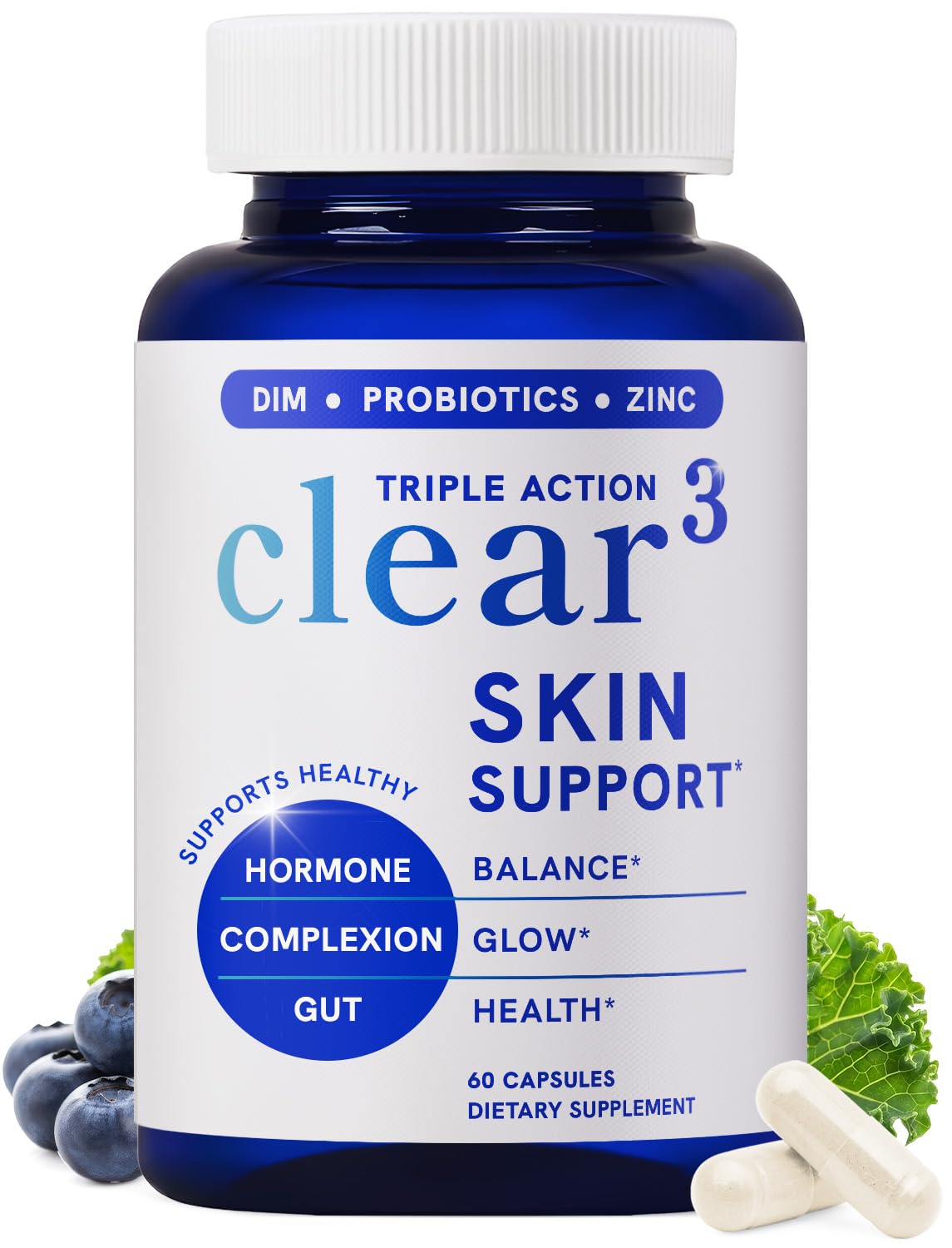 SMNutrition Clear-3 bottle front for daily skin balance routine.