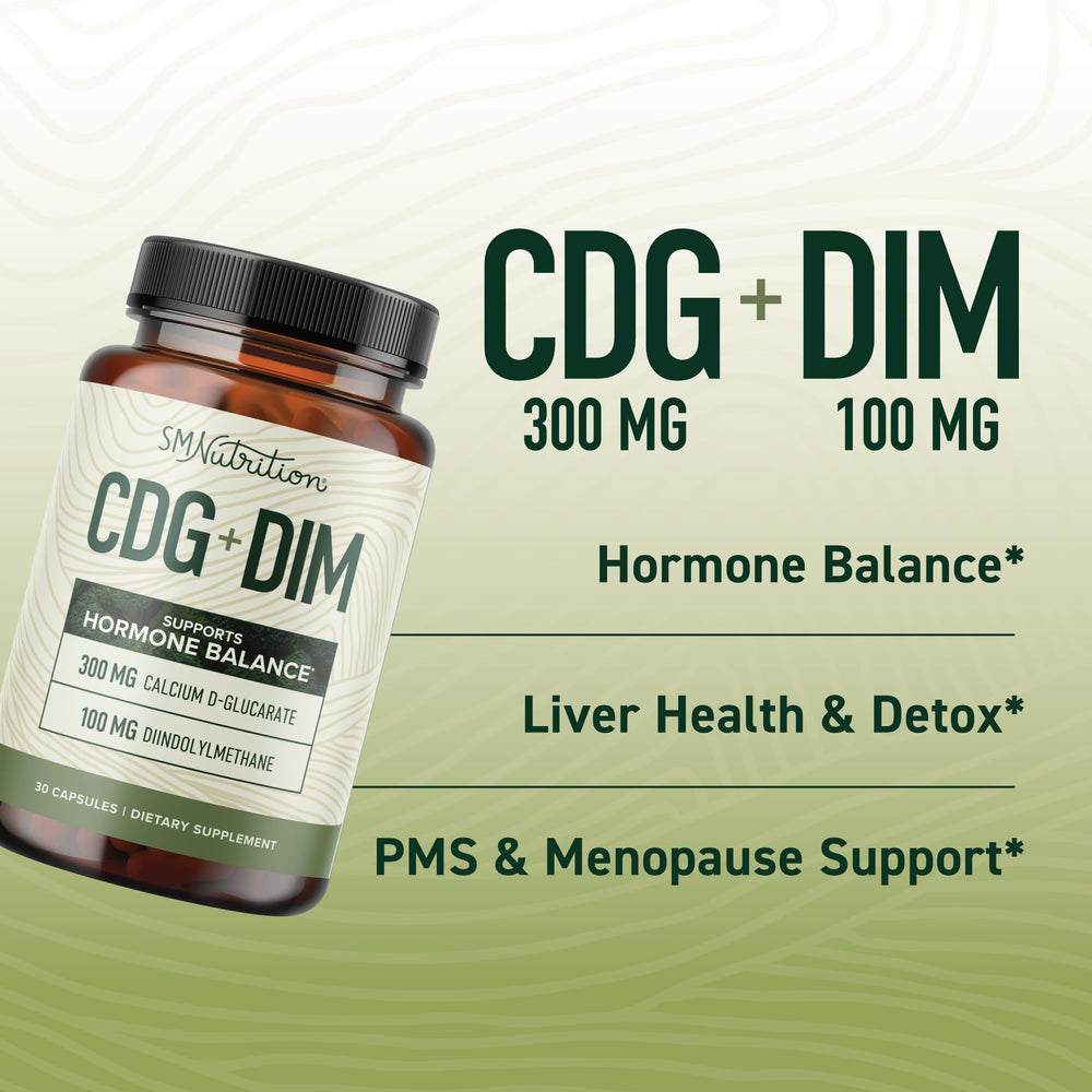 SMNutrition DIM capsules close-up for estrogen support.