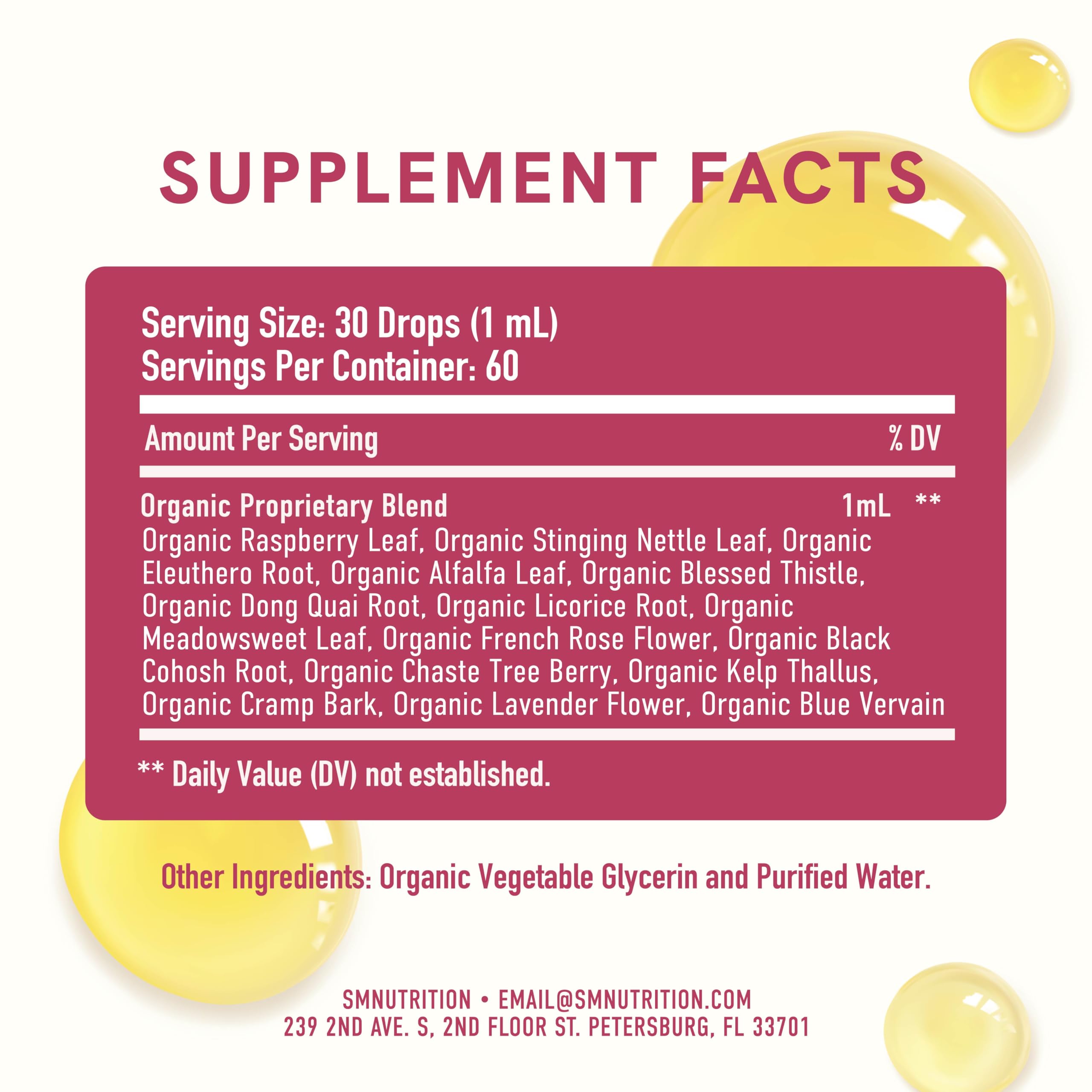 SMNutrition Hormone Balance vegan formula highlights plant-based, alcohol-free profile.
