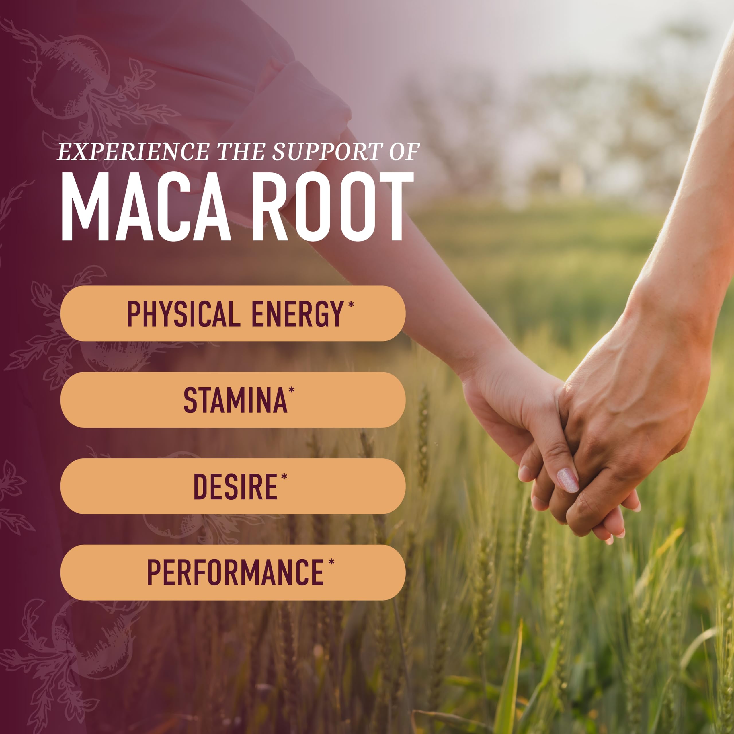 SMNutrition maca root gummies label featuring gluten-free and third-party testing seals.