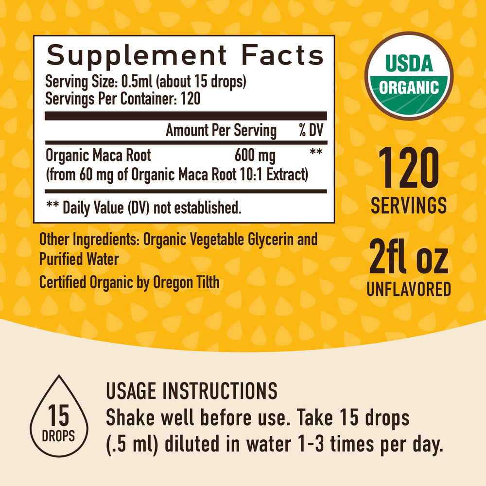 SMNutrition Organic Maca Root Liquid Drops bottle supports energy