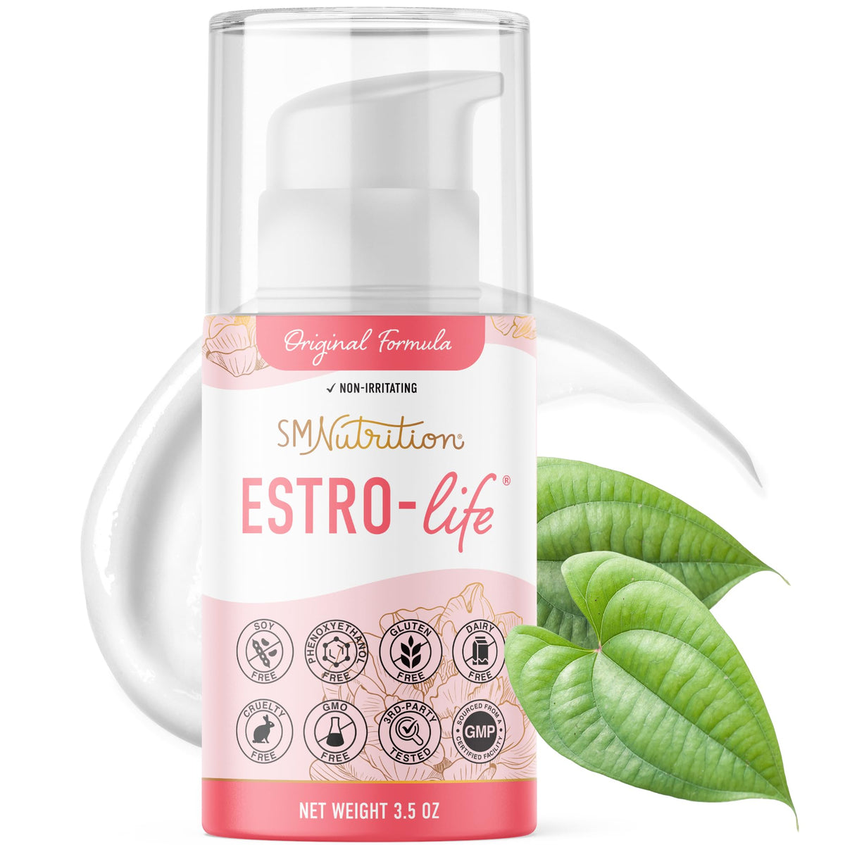 SMNutrition Estro-Life bottle and pump for daily skin hydration