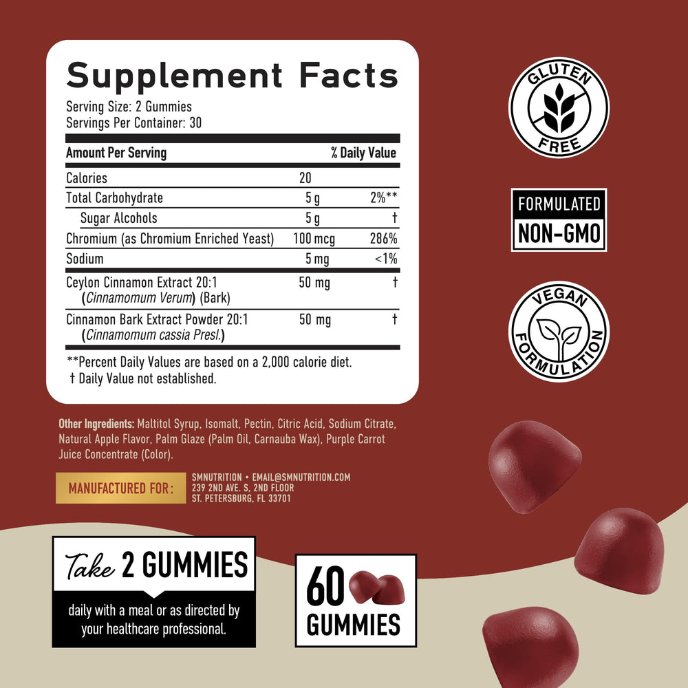 CEYLON CASSIA cinnamon combo badge on SMNutrition gummy label