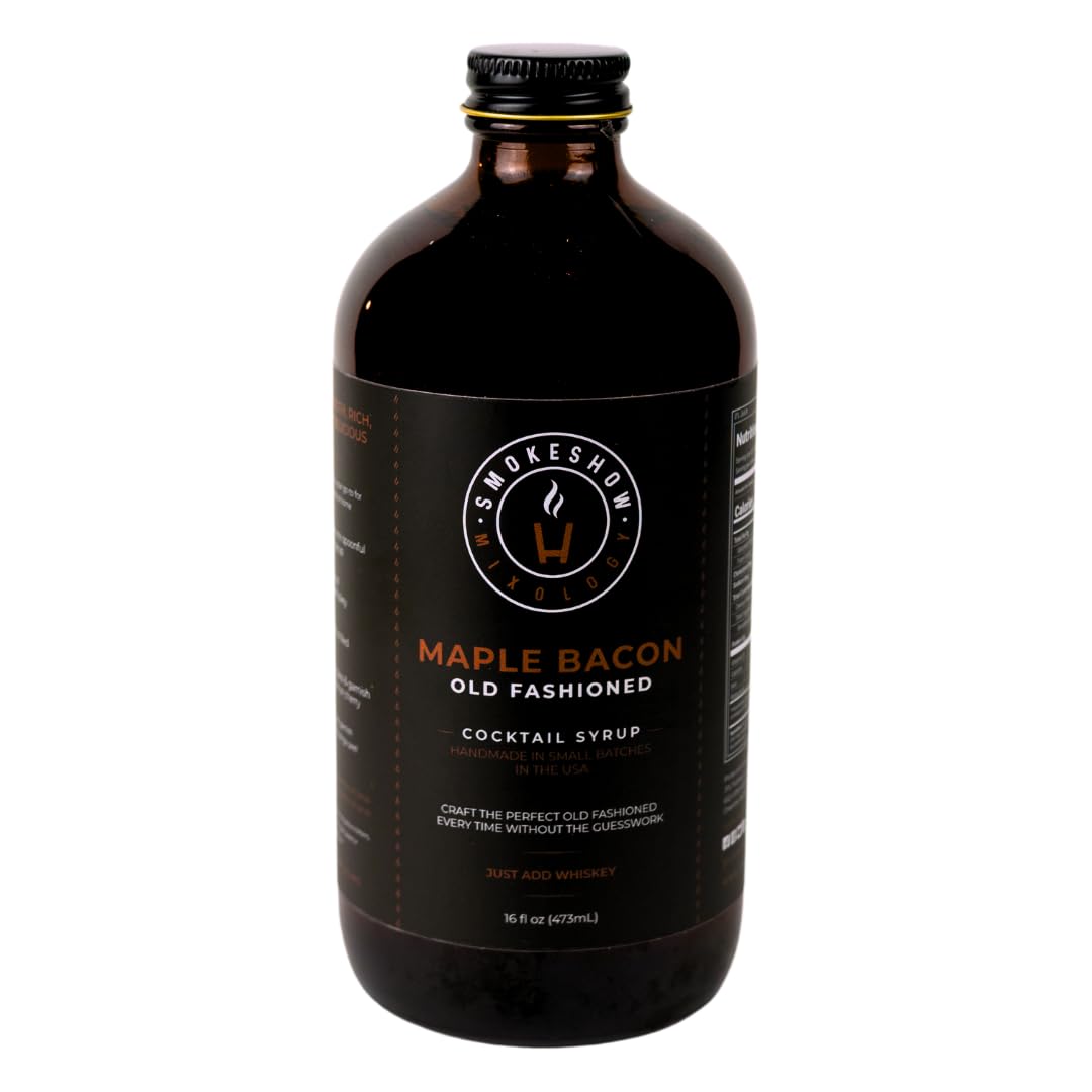 Smokeshow cocktail syrup bottle with maple-bacon flavor for Old Fashioned.