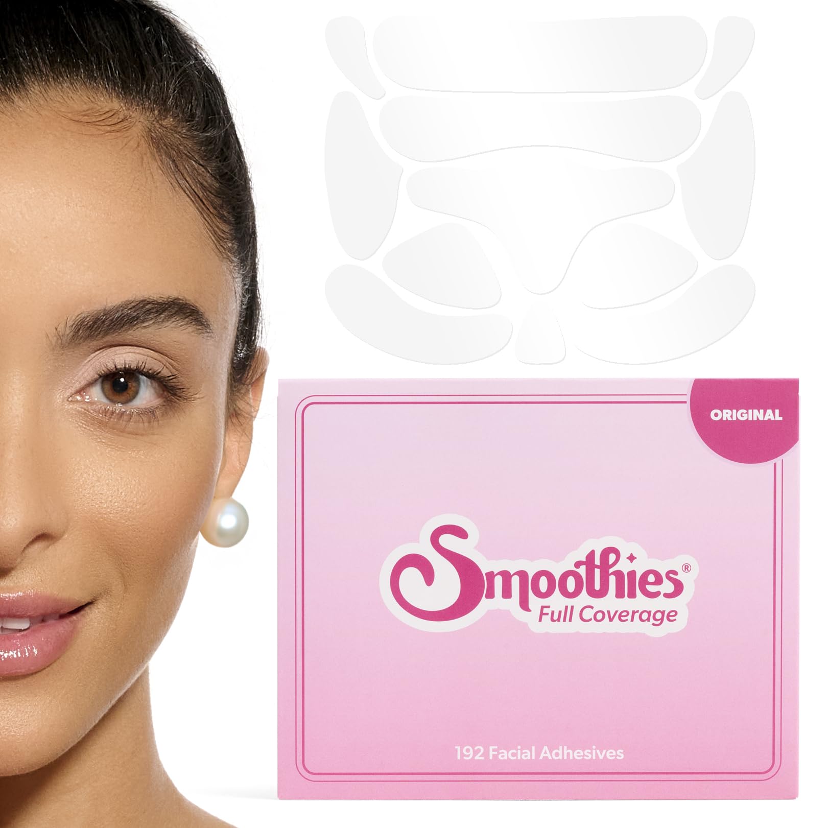 Smoothies wrinkle patches applied to the forehead area for smoother skin overnight