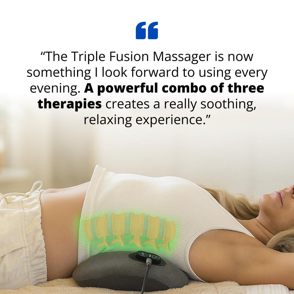 SmoothSpine relaxation session on bed highlights spa-like relief at home.
